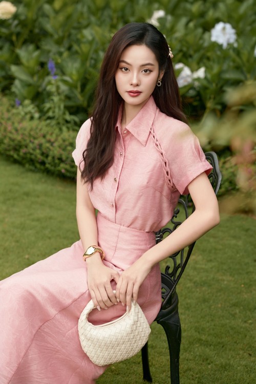 Sixdo Pink Organza Flared Skirt